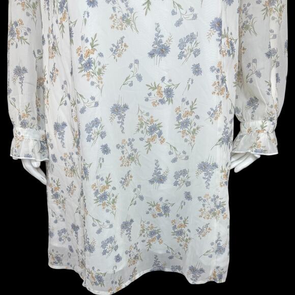 Allegra K Floral Ruffle Long Sleeve Mini Dress White Lined L Feminine Romantic - Picture 3 of 13